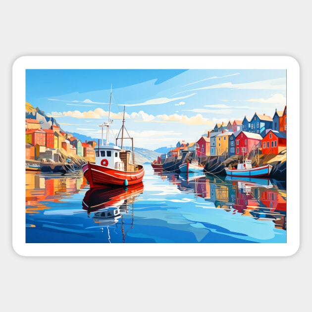 Village Port Concept Abstract Colorful Scenery Painting Sticker by Cubebox